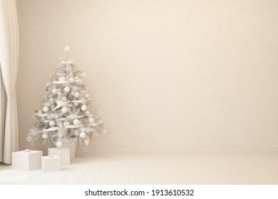 Empty Christmas Interior Of Living Room. Scandinavian Design. 3D Illustration