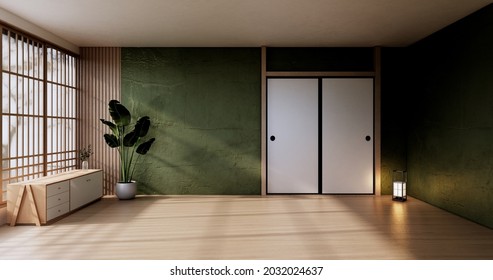 Empty - Clean Green Modern Room Japanese Style.3D Rendering
