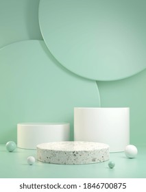 Empty Clean Minimal Mockup Three Steps Display With Green Mint Color Abstract Background 3d Render