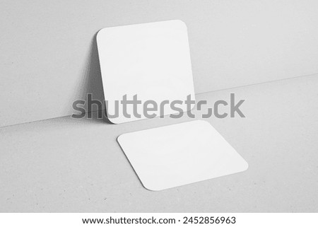 empty clean square shape brand identity business name calling card with rounded corner leaning to wall realistic mockup design template 3d render illustration