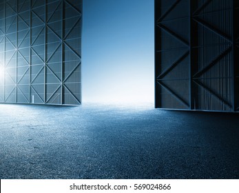 Empty Clean Warehouse Aircraft Hanger Car Stage Showroom 3D Illustration