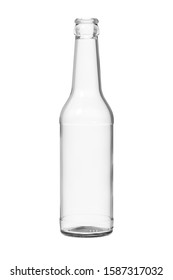 Empty Clear Glass Beer Or Soda Bottle. 12 Oz Or 355ml Of Volume. Realistic 3D Illustration Isolated On White Background.