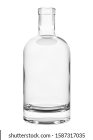 Empty Clear Glass Bottle for Whiskey, Vodka, Scotch, Cognac, Liquor, Ticture, Moonshine or Tequila Bottle. 750, 1000 ml, 25.36 oz, 75, 100 cl, 1, 0.75 L of volume. 3D Illustration Isolated on White.