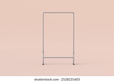 Empty clothing rack on beige background. Stand hanger. Equipment for wardrobe. 3d render