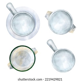 Empty Cocottes Isolated On White Background. Watercollor Illustration Hand-drawn For Butcher Shop, Kitchen, Restaurant Menu, Graphic Design. Food Theme. 