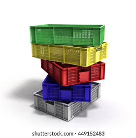 empty colored plastic boxes 3d render on white