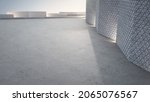 Empty concrete floor for car park. 3d rendering of abstract gray building with clear sky background.