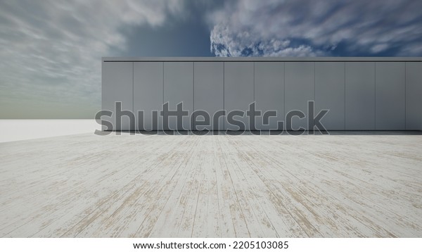 Empty concrete floor for car\
park. 3d rendering of abstract gray building with clear sky\
background.