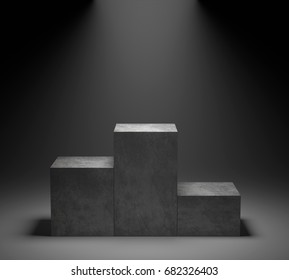 Empty Concrete Podium On Spotlight Background. 3D Rendering.
