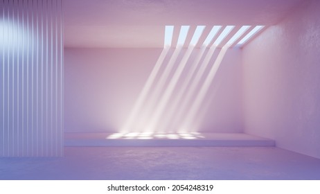 Empty Concrete Room. 3d Rendering Of Abstract Background.