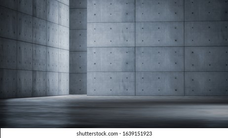 Empty concrete room with lighting background,Architecture interior background,Wall Concrete,3d rendering.