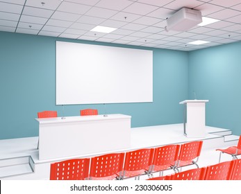 Empty Conference Room With Blank Projector Screen