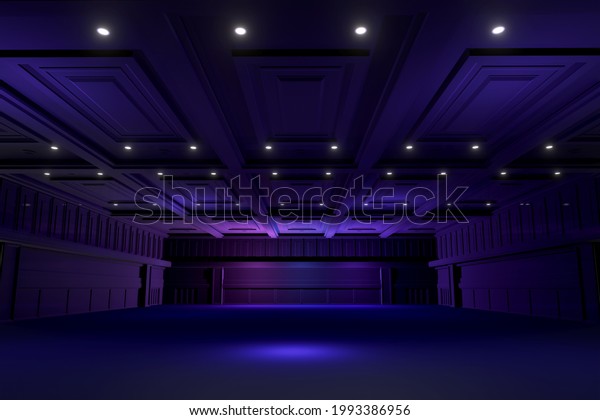 Empty convention hall center.The backdrop for\
exhibition stands,booth elements. Meeting room for the\
conference.Arena for entertainment,concert,event,wedding,grand\
opening.Large ballroom.3d\
render.