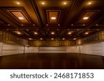 Empty convention hall center .The backdrop for exhibition stands,booth elements. Meeting room for the conference.Big Arena for entertainment,concert,event. ballroom.3d Background for online.3d render.