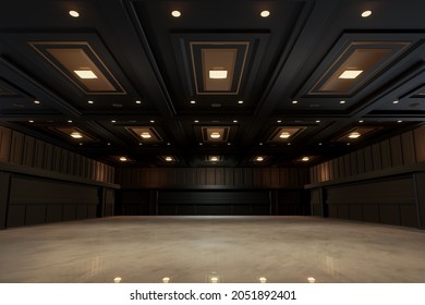 Empty Convention Hall Center .The Backdrop For Exhibition Stands,booth Elements. Meeting Room For The Conference.Big Arena For Entertainment,concert,event. Ballroom.3d Render.