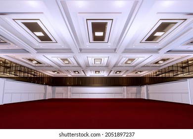 Empty Convention Hall Center .The Backdrop For Exhibition Stands,booth Elements. Meeting Room For The Conference.Big Arena For Entertainment,concert,event. Ballroom.3d Render.