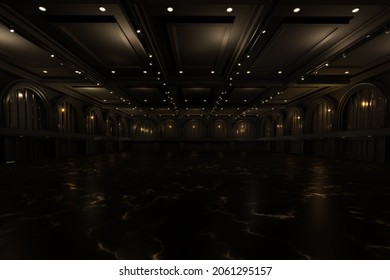 Empty Convention Hall Center .The Backdrop For Exhibition Stands,booth Elements. Meeting Room For The Conference.Big Arena For Entertainment,concert,event. Ballroom.3d Render.