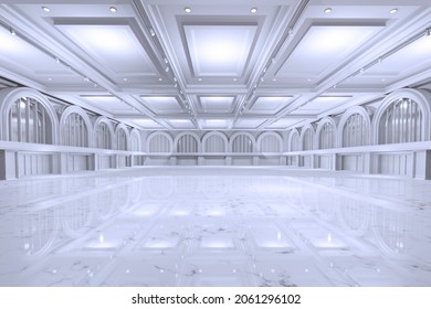 Empty Convention Hall Center .The Backdrop For Exhibition Stands,booth Elements. Meeting Room For The Conference.Big Arena For Entertainment,concert,event. Ballroom.3d Render.