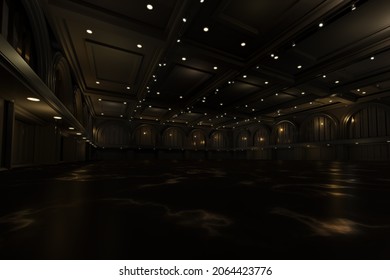 Empty Convention Hall Center .The Backdrop For Exhibition Stands,booth Elements. Meeting Room For The Conference.Big Arena For Entertainment,concert,event. Ballroom.3d Render.