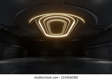 Empty Convention Hall Center .The Backdrop For Exhibition Stands,booth Elements. Meeting Room For The Conference.Big Arena For Entertainment,concert,event. Ballroom.3d Render.