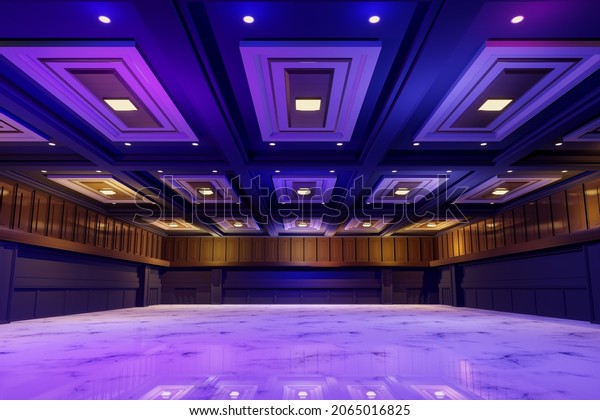 Empty convention hall center .The backdrop for
exhibition stands,booth elements. Meeting room for the
conference.Big Arena for entertainment,concert,event. ballroom.3d
Background for online.3d
render.
