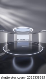 Empty creative round room background, 3d rendering. Digital drawing.