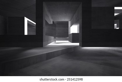 Empty Dark Abstract Concrete Room Interior