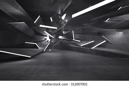 Empty dark abstract concrete room interior. 3D illustration. 3D rendering