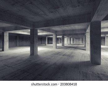 Empty dark abstract industrial underground concrete interior. 3d illustration - Shutterstock ID 203808418