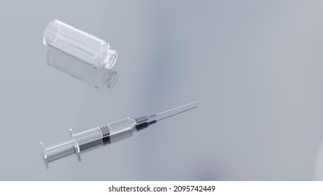 Empty Drug Vaccine Vial And Syringe 3D Rendering