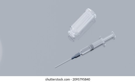 Empty Drug Vaccine Vial And Syringe 3D Rendering