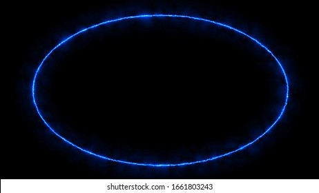 Empty e lip circle, circular frame with electric power border glowing, burning flame sign. Blank circle fire with electric power around frame lights. The best stock photo image blue electric power