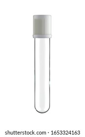 Empty EDTA Vacuum Blood Test Tube With White Colorless Cap. 3D Render Isolated On White.