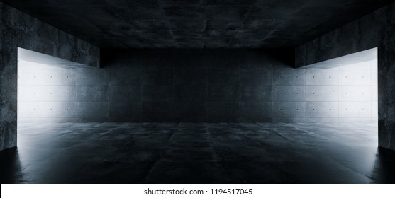 Empty Elegant Modern Grunge Dark Reflections Concrete Underground Tunnel Room With Bright White Lights Background Wallpaper 3D Rendering Illustration