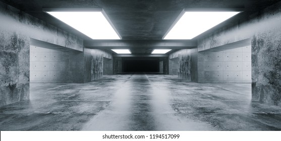 Empty Elegant Modern Grunge Dark Reflections Concrete Underground Tunnel Room With Bright White Lights Background Wallpaper 3D Rendering Illustration