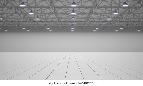 Empty exhibition centre. background for visualization of exhibition stands. Front view. 3d render