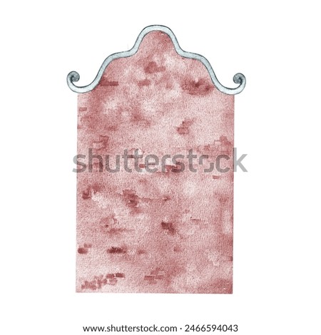 The empty facade of a brick house without windows and doors. An old European house in vintage style. The watercolor illustration is made by hand. Highlight it. A design element of children's games.