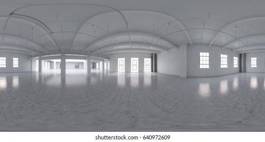 Empty Factory Interior. 3d Render 360. Equirectangular Size.