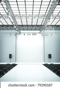 Empty fashion show stage with runway. 3D rendered image.