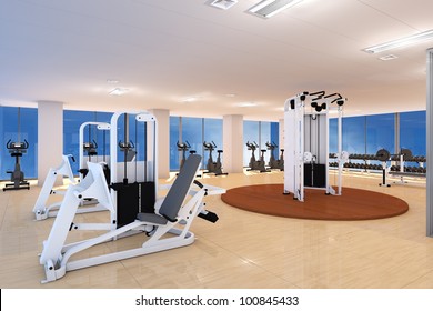 Empty Fitness Center With Different Training Equipment