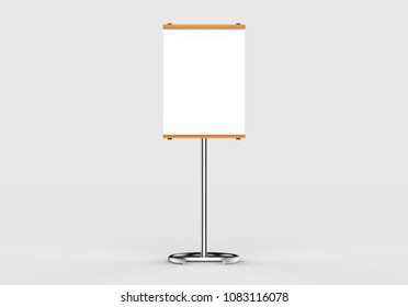 Empty flip board, presentation board on light grey background, 3d illustration