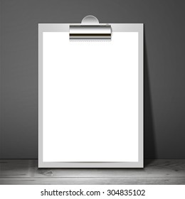 Empty flyer design for your project. White paper standing on the surface and releases a shadow on the wall. It can be used for your presentations, posters, flyers and magazines.  illustration