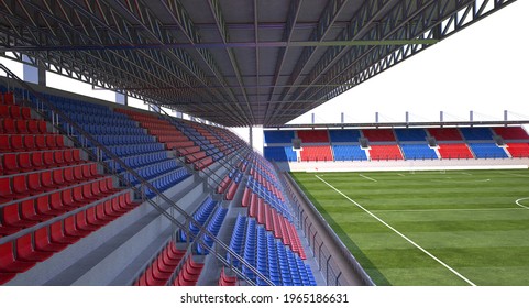 Empty Football Stadium Plan Arena Grandstand Before Match Start.3d Rendering.