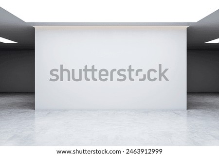 An empty gallery space with a large blank white wall, marble floor, contemporary design, clear and minimalist concept. 3D Rendering
