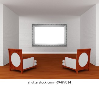 Empty gallery's hall with chairs