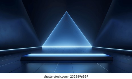Empty geometrical Room in Sapphire Colors with beautiful Lighting. Futuristic Background for Product Presentation.