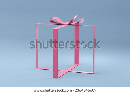 Empty Gift box only has ribbon and bow, 3D render