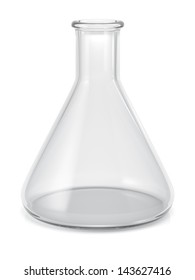 Empty Glass Conical Erlenmeyer Flask Isolated On White Background