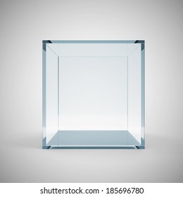 Empty Glass Cube On Gradient Background