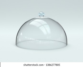 Empty Glass Dome, Transparent Hemisphere Cover 3d Rendering